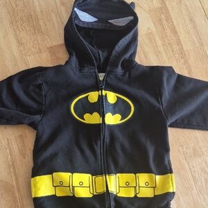 Batman Black Hoodie Jacket with Yellow Bat Logo and Belt Print